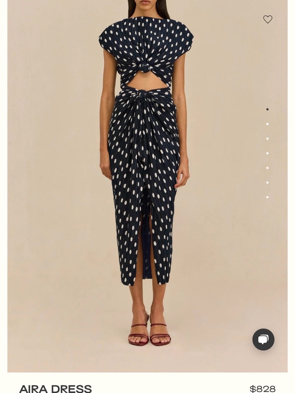 cult gaia Navy and White Polka-Dot Knot Front Midi Dress - Picture 2 of 3